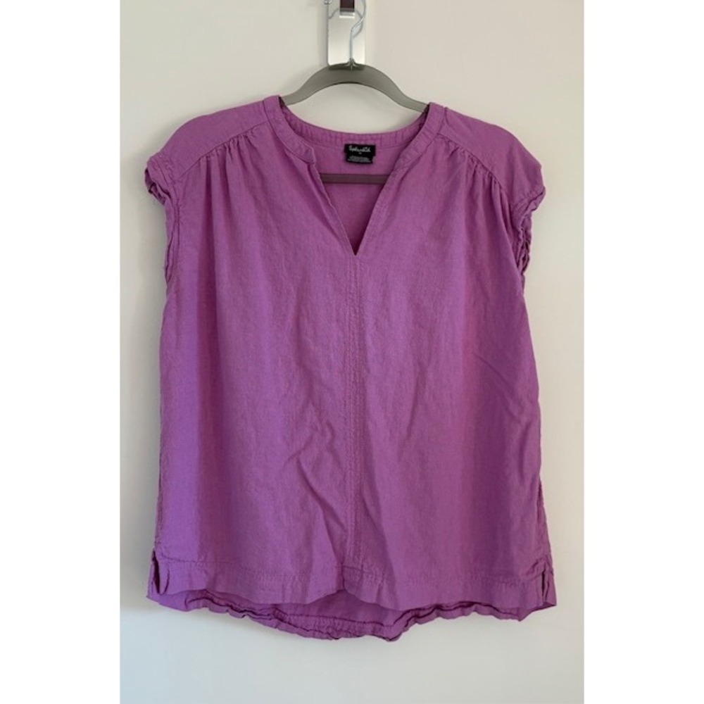 Splendid Womens Purple Linen Blend Split Neck Cap Sleeve Top Medium